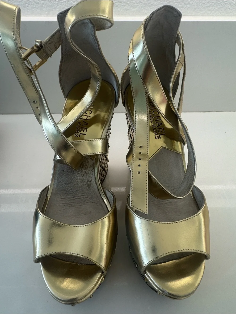 Michael Kors Metallic Gold Crisscross Platform Heels